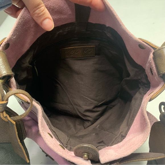 MiMu Suede Messenger Crossbody Bag Sundance Dusty Pink and Brown Purse - Picture 8 of 12